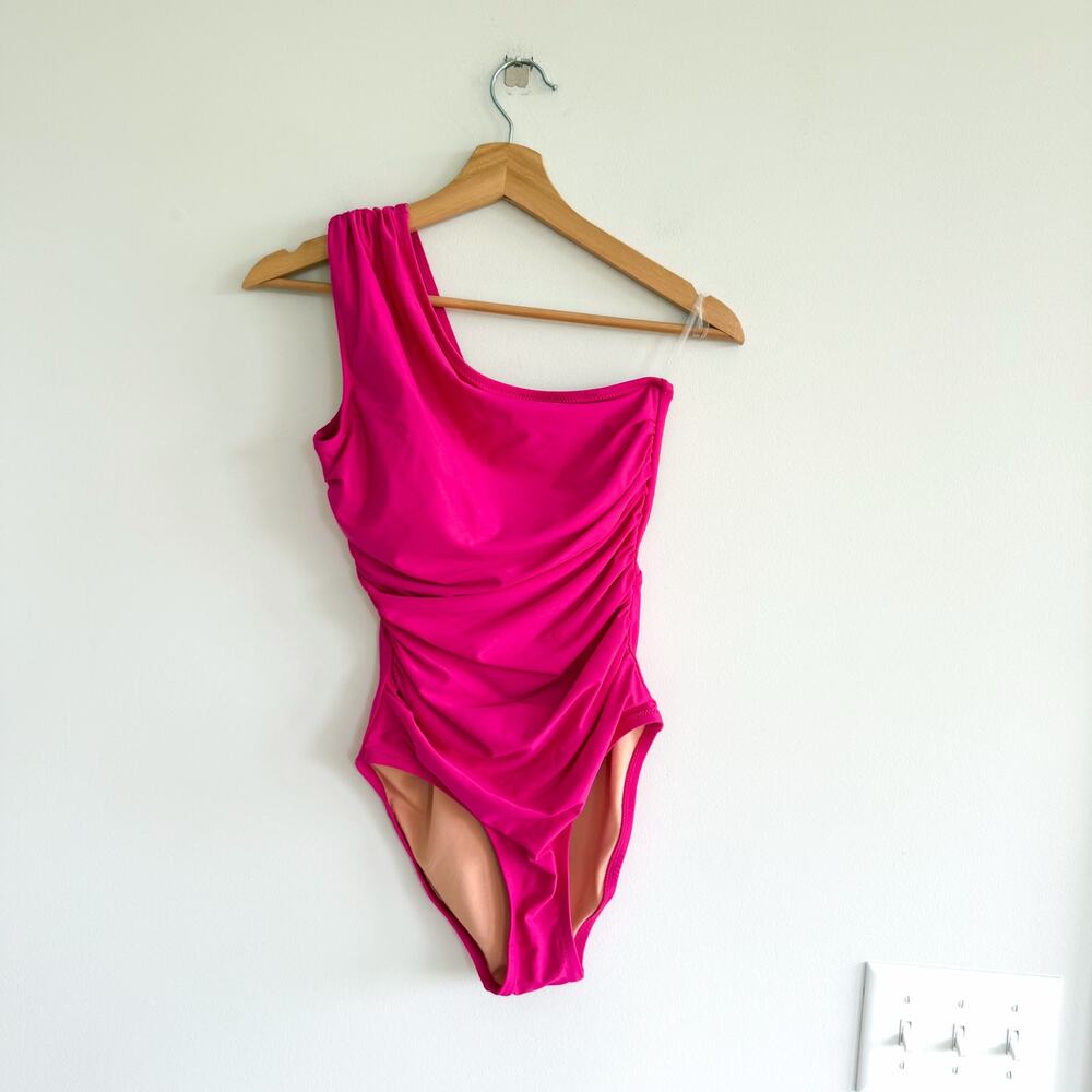 J. Crew One Shoulder One-Piece Swimsuit Fuschia Pink BC108 4 NWT